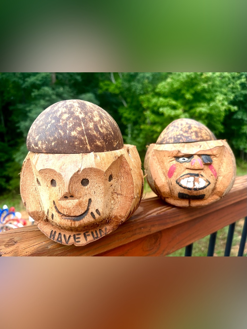 Coconut Hand Carved Tiki BAR Decor Barware, Coin Banks  Have FUN Party POOL
